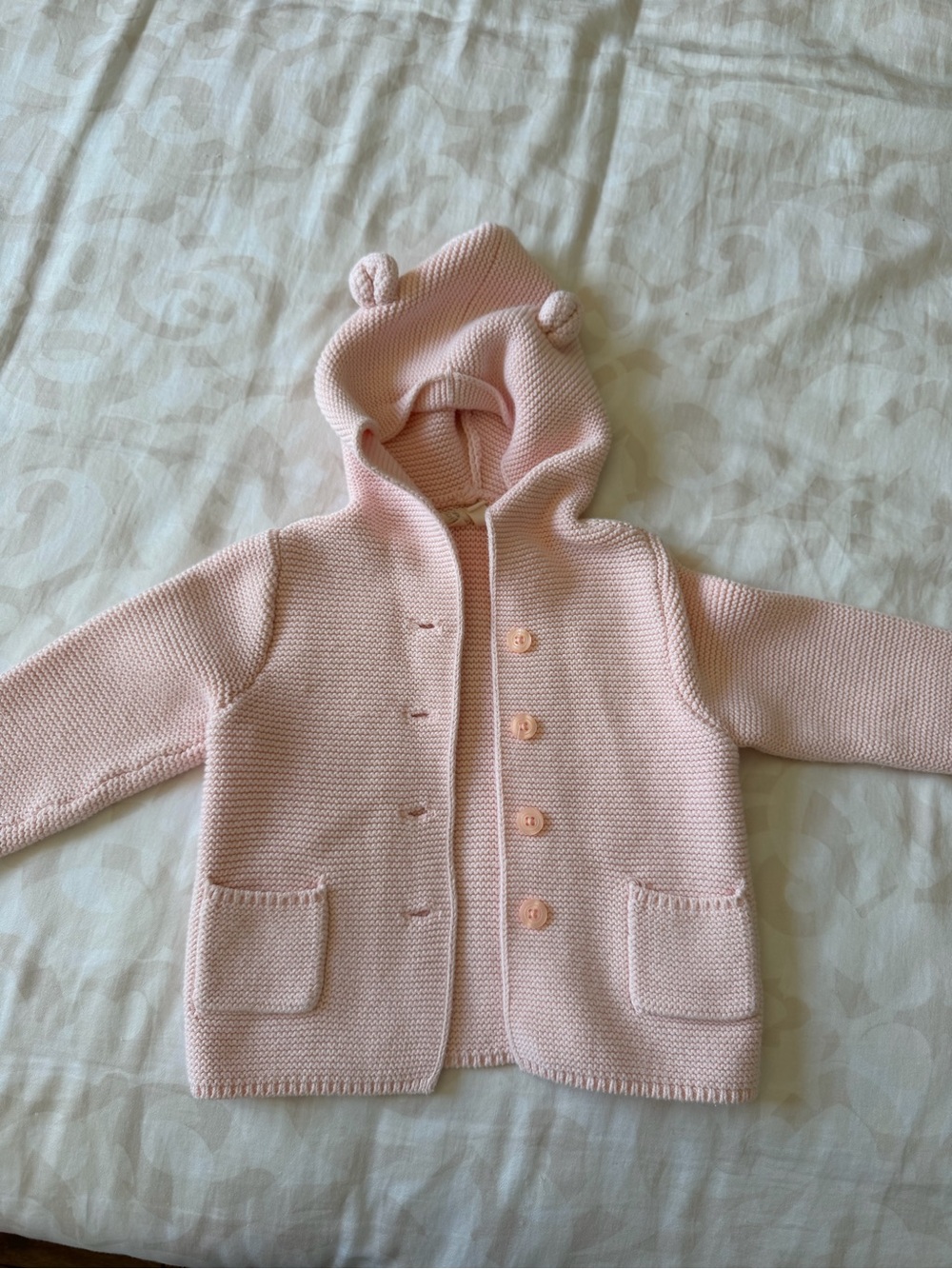 Baby Gap Pink Knit Hooded sweater with Ears size 18-24 months 100% cotton